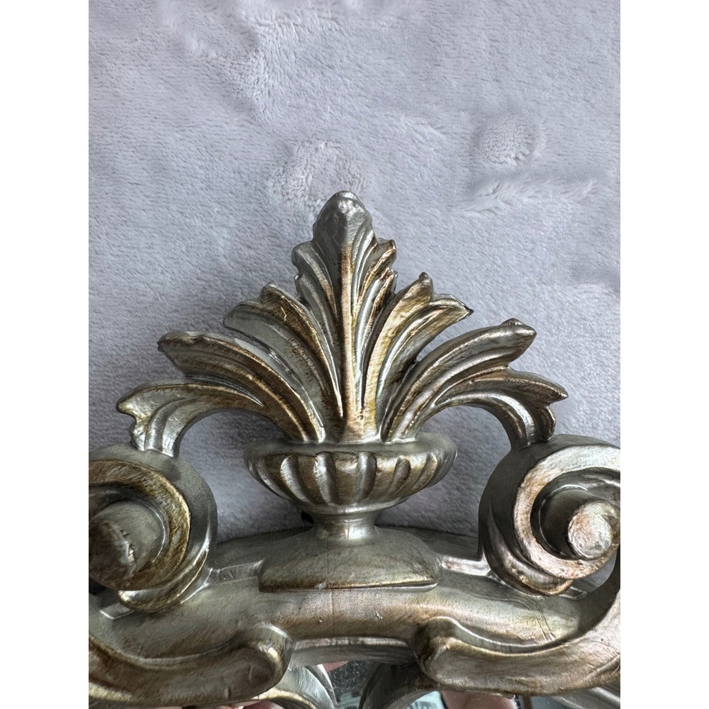 Vintage Ornate Oval Mirror Antique Silver Italy Baroque Scrollwork 18.5x11.5 - Picture 4 of 7